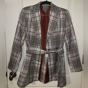 ASOS Plaid Blazer Jacket with Waist-Tie